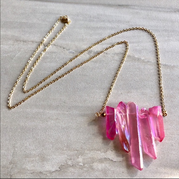 ➖LAST➖Pink Aura Quartz Boho Necklace💕 - Picture 2 of 7